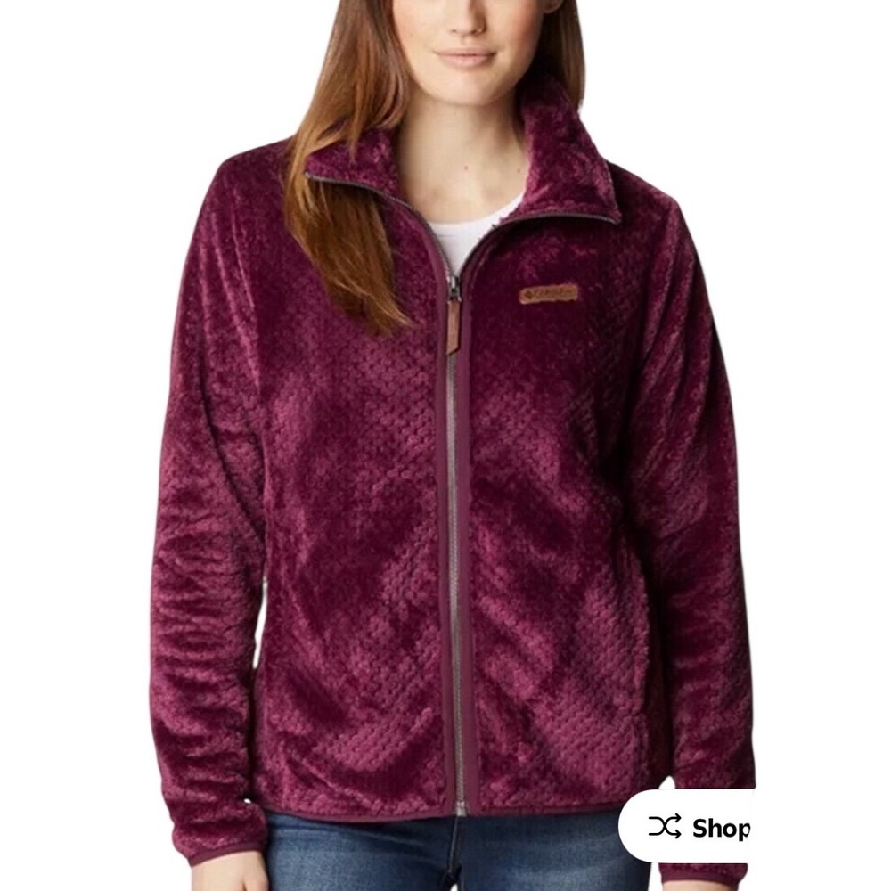 COLUMBIA Fire Side II Marionberry Sherpa Full Zip Fleece Jacket Small | EUC